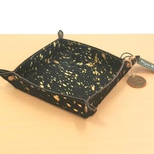 Myra square leather handmade tray, serving, unique black and gold